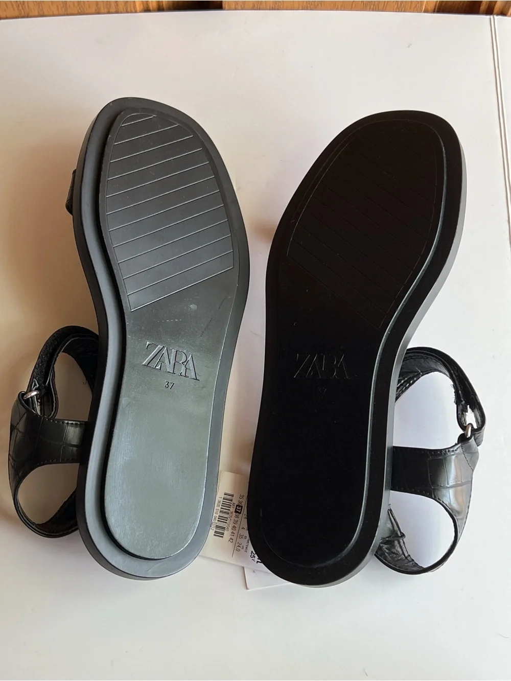 Zara Croc Embossed Gladiator Sandals EU 37 Strappy Flat Street Style Chic - Picture 3 of 3
